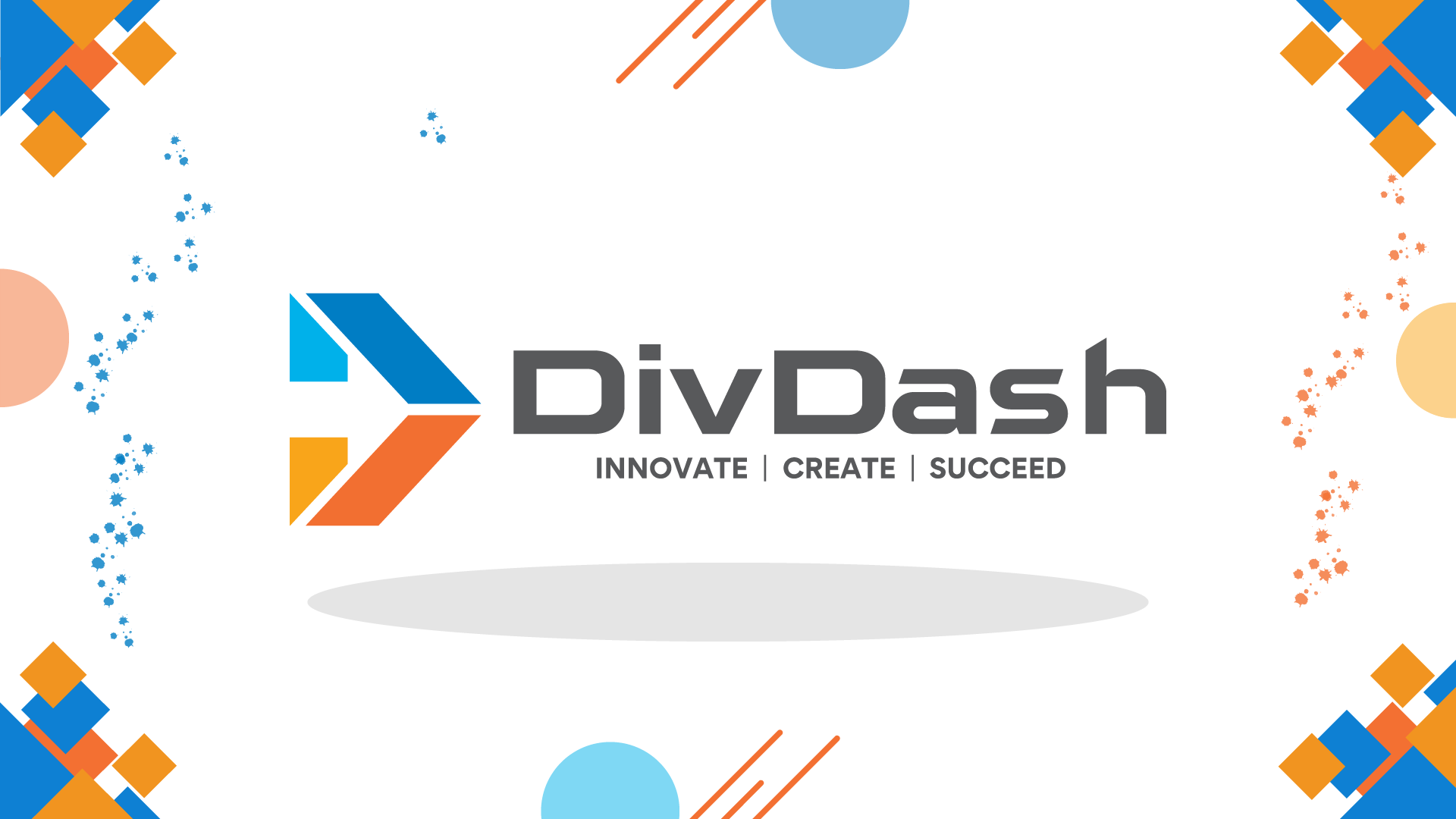 DivDash banner with the company logo and tagline 'Innovate | Create | Succeed,' featuring a vibrant design with blue, orange, and yellow geometric patterns.